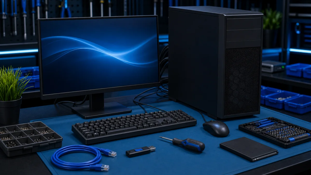 New computer installation with peripherals connected
