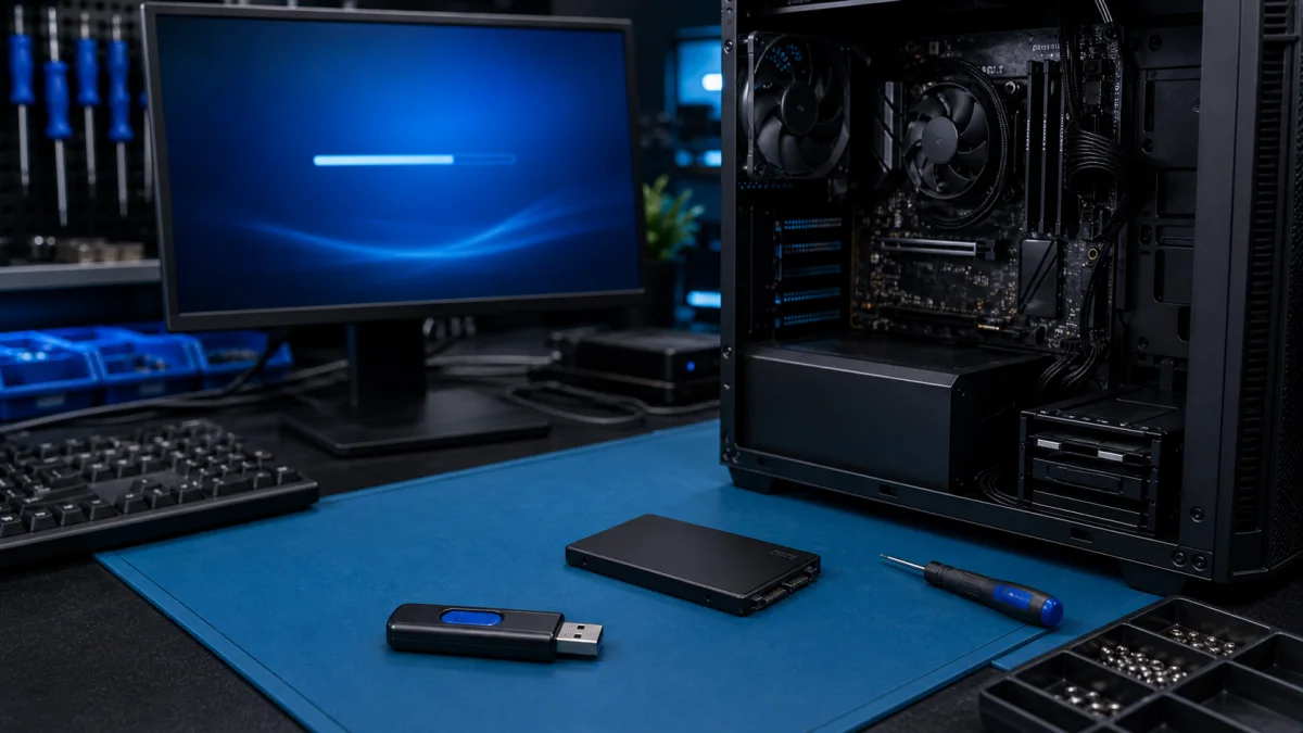 Windows installation media prepared for a desktop computer