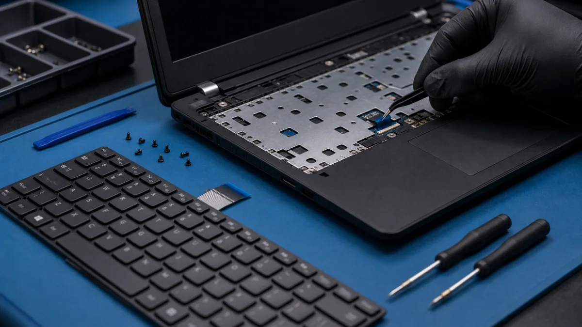 Replacement laptop keyboard aligned before installation