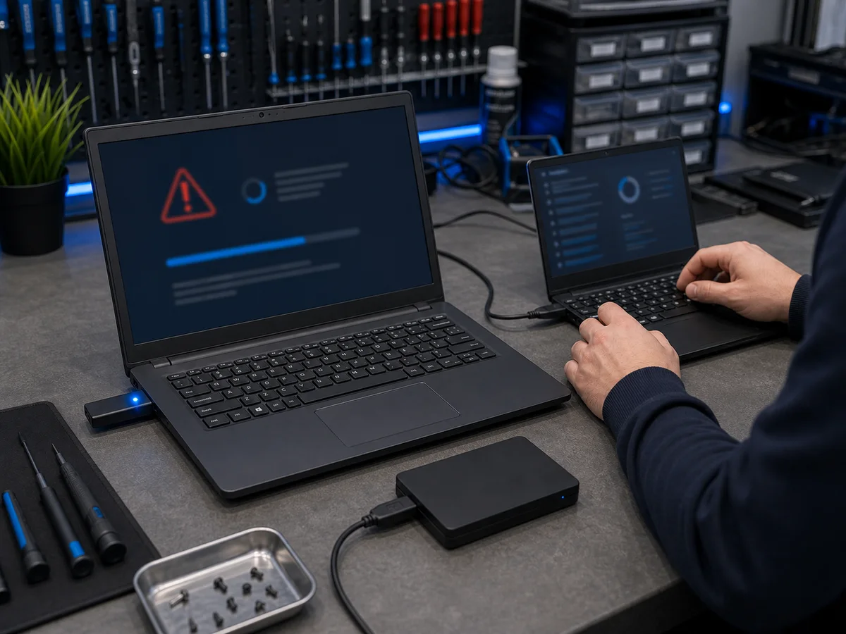 Malware removal and backup check on a repair bench